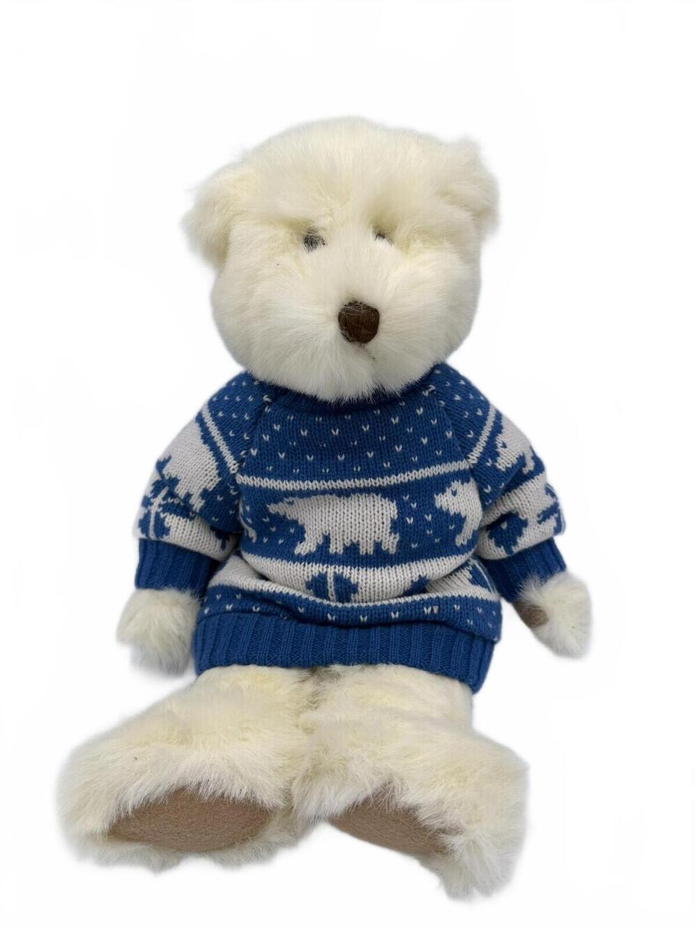 Vintage Russ Flurry Polar Bear Plush Blue Sweater White Teddy Bear Stuffed Toy